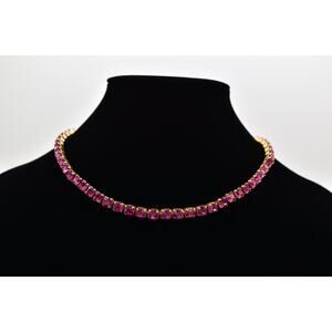 Fun Barbie Pink Crystal Rhinestone Necklace in gold setting